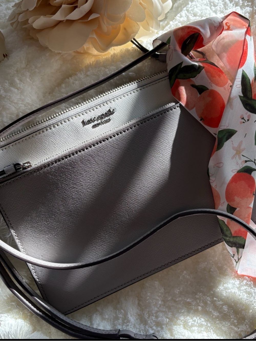 Kate Spade Soft Taupe Gray & Winter White Leather Crossbody Bag